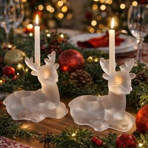 Vintage Candle Stick Holders by All The Trimmings Frosted Crystal Reindeers